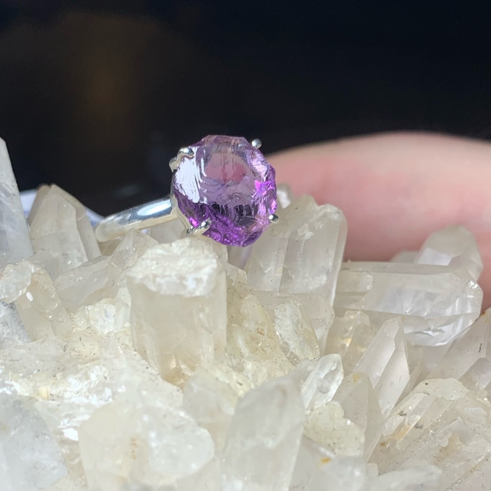 Solid Sterling Raw Natural Amethyst Ring - image 3